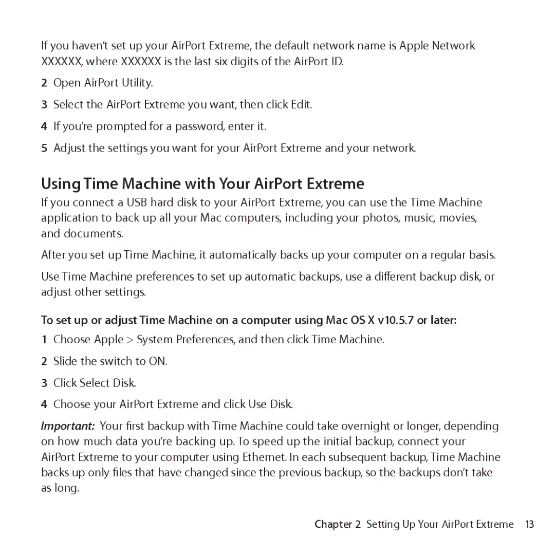 Apple ME918LL/A setup guide Using Time Machine with Your AirPort Extreme 