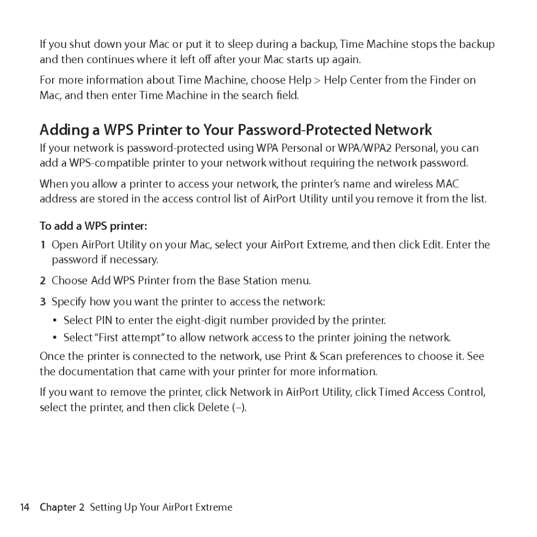 Apple ME918LL/A setup guide Adding a WPS Printer to Your Password-Protected Network, To add a WPS printer 