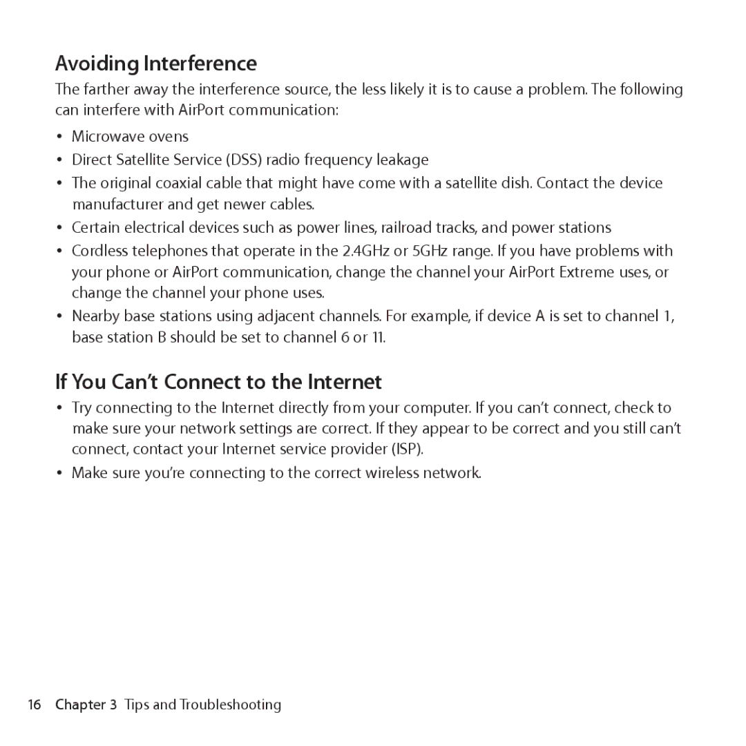 Apple ME918LL/A setup guide Avoiding Interference, If You Can’t Connect to the Internet 