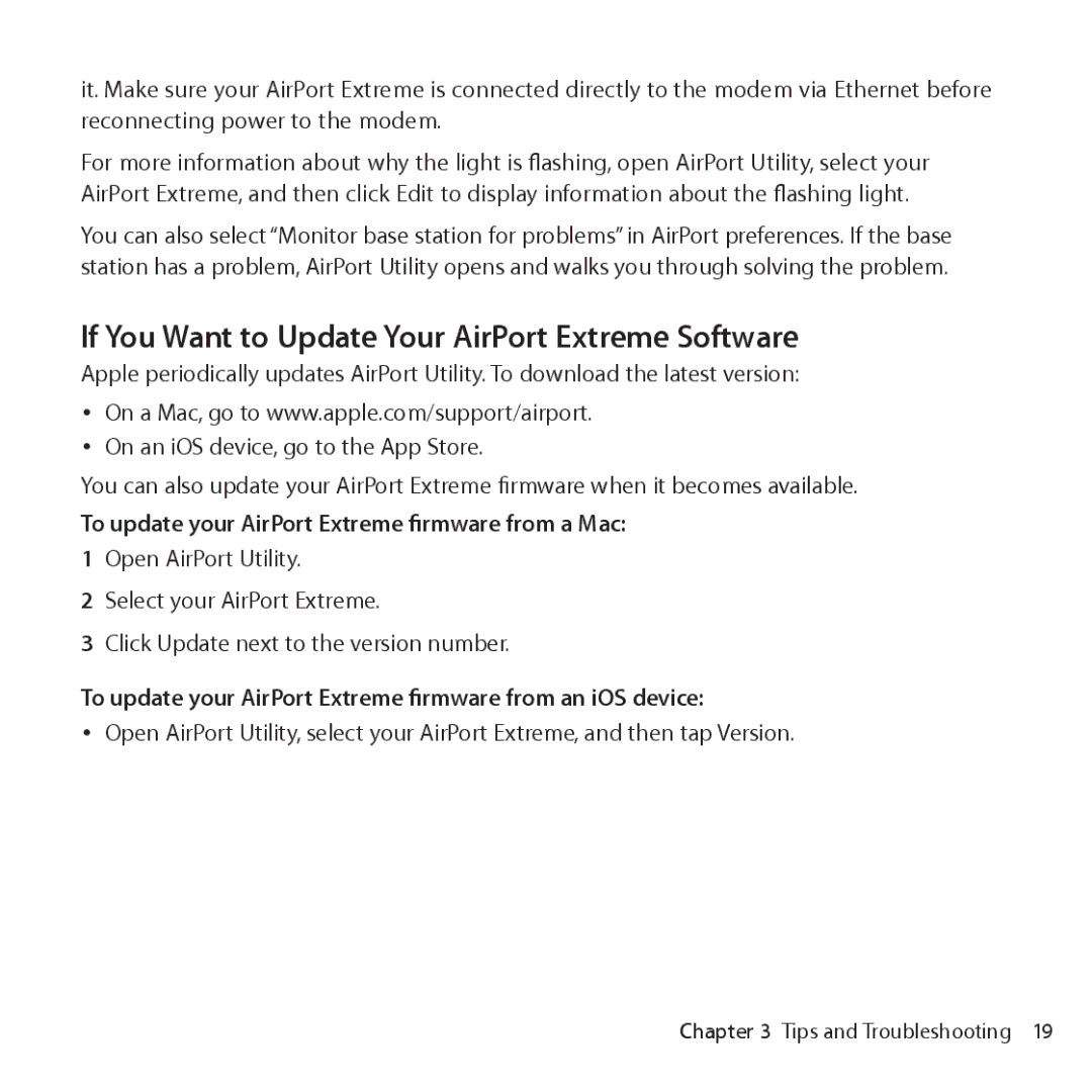 Apple ME918LL/A If You Want to Update Your AirPort Extreme Software, To update your AirPort Extreme firmware from a Mac 