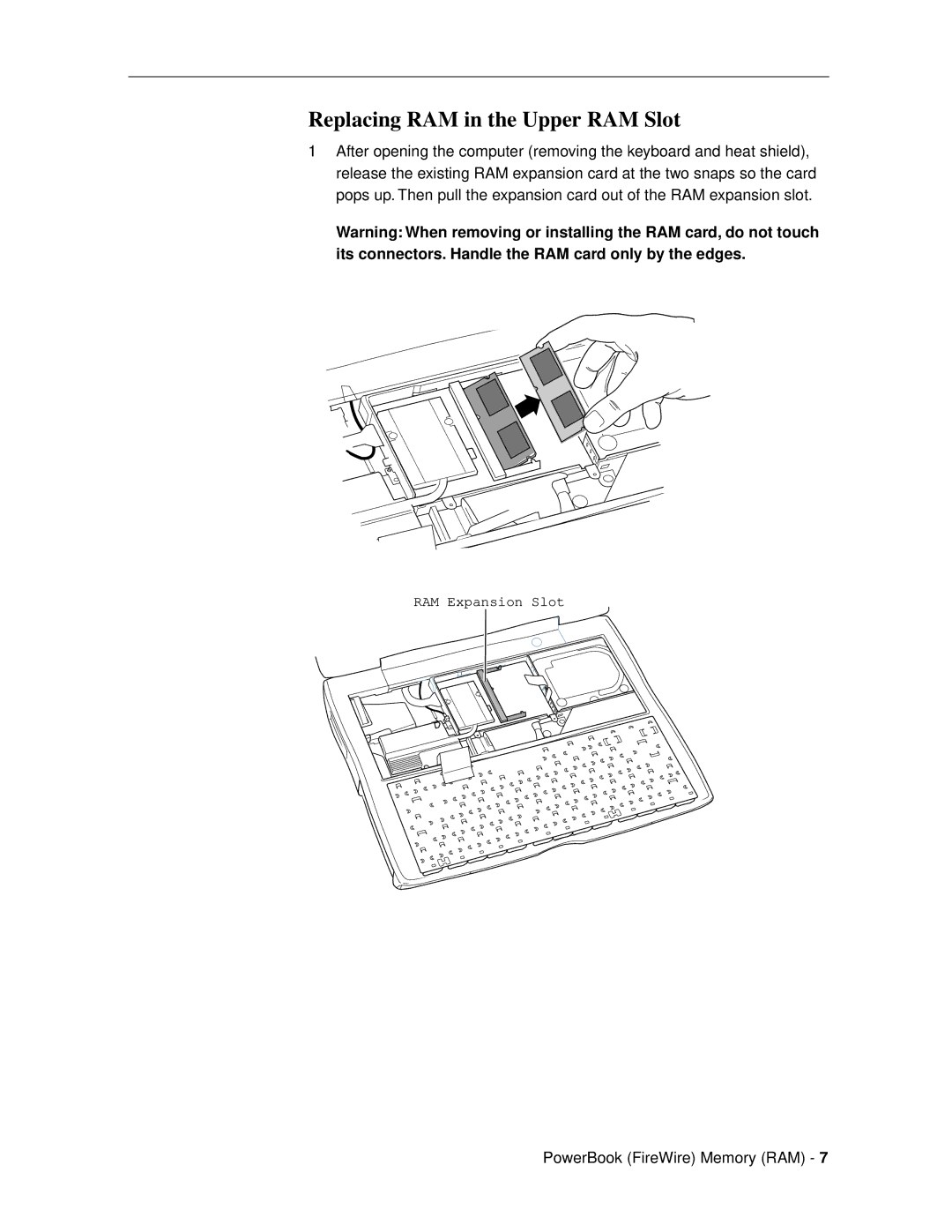 Apple Memory (RAM) warranty Replacing RAM in the Upper RAM Slot 