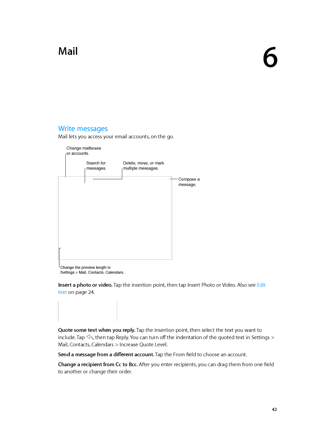 Apple MF116LL/A, MF544LL/A, MF519LL/A, MF123LL/A, ME860LL/A, MF066LL/A, MF074LL/A, ME856LL/A manual Mail, Write messages 