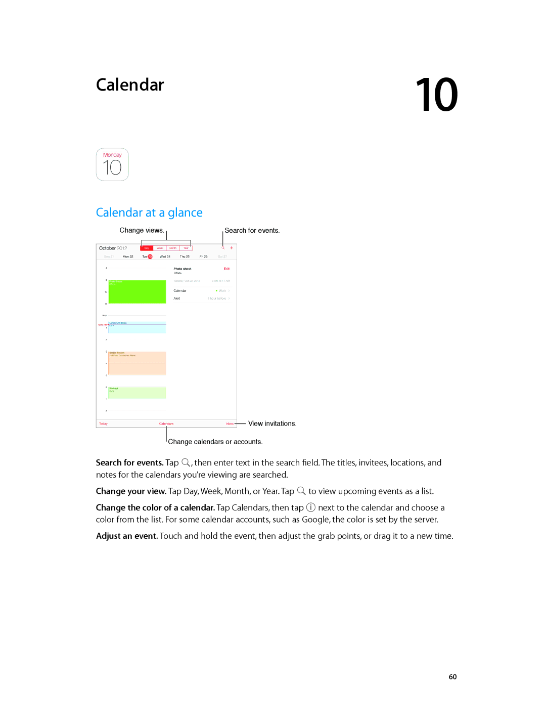 Apple ME860LL/A, MF544LL/A, MF519LL/A, MF116LL/A, MF123LL/A, MF066LL/A, MF074LL/A, ME856LL/A manual Calendar at a glance 