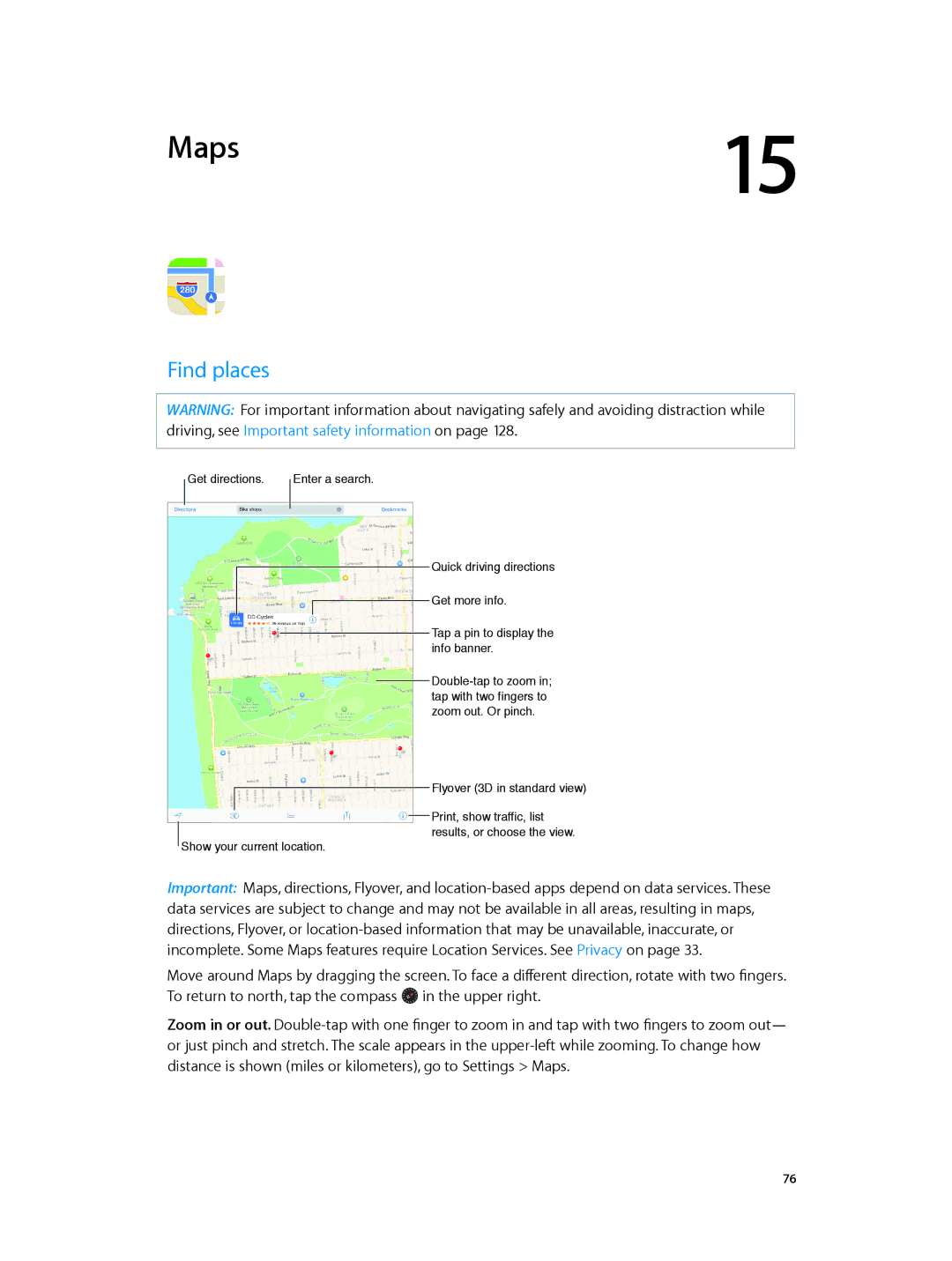 Apple ME860LL/A, MF544LL/A, MF519LL/A, MF116LL/A, MF123LL/A, MF066LL/A, MF074LL/A, ME856LL/A manual Maps, Find places 