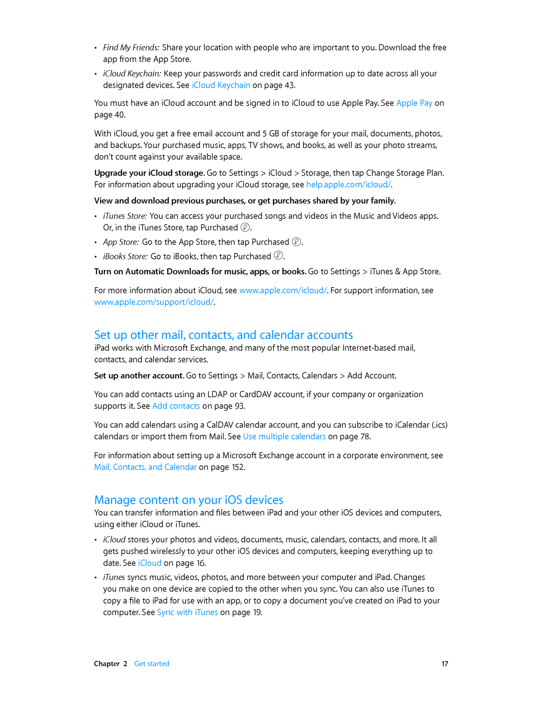 Apple MF563LL/A, MH332LL/A manual Set up other mail, contacts, and calendar accounts, Manage content on your iOS devices 