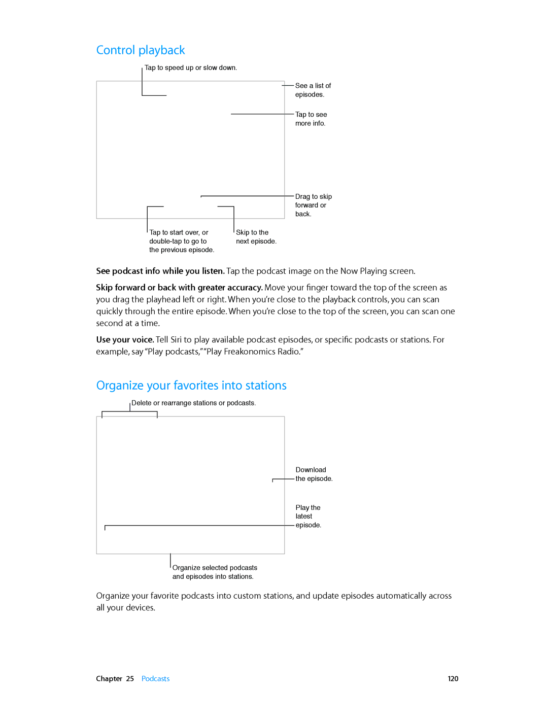 Apple MGGT2LL/A, MH3G2LL/A, MH3M2LL/A, MH3N2LL/A, MH372LL/A, MH3L2LL/A Control playback, Organize your favorites into stations 