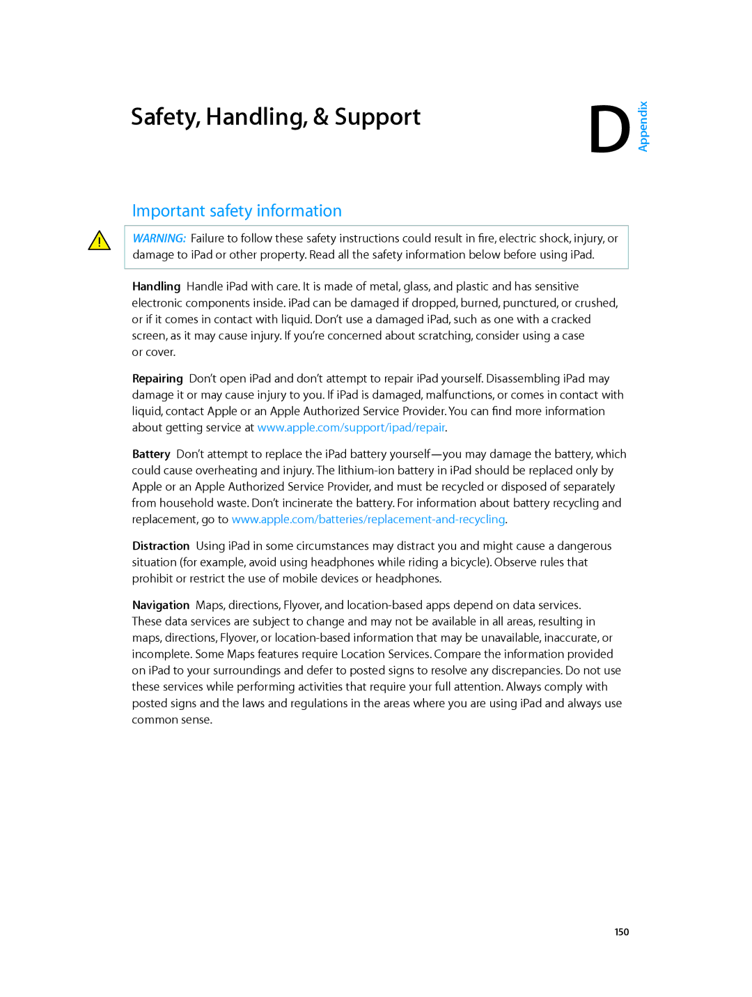 Apple MH382LL/A, MH3G2LL/A, MH3M2LL/A, MH3N2LL/A, MH372LL/A manual Safety, Handling, & Support, Important safety information 