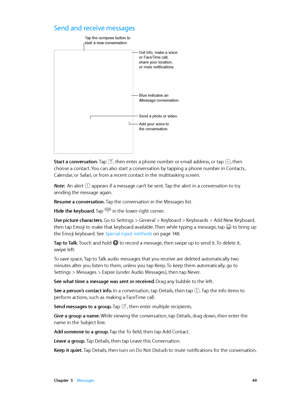 Apple MGGQ2LL/A, MH3G2LL/A, MH3M2LL/A, MH3N2LL/A, MH372LL/A, MH3L2LL/A, MH3E2LL/A, MH382LL/A, MH392LL/A Send and receive messages 