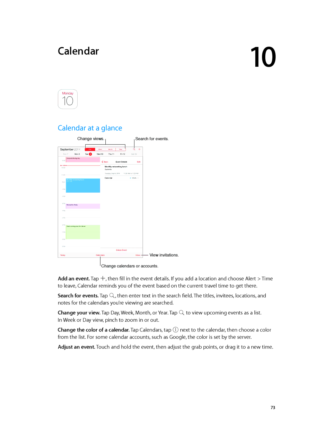 Apple MH3M2LL/A, MH3G2LL/A, MH3N2LL/A, MH372LL/A, MH3L2LL/A, MH3E2LL/A, MH382LL/A, MH392LL/A, MH3F2LL/A Calendar at a glance 