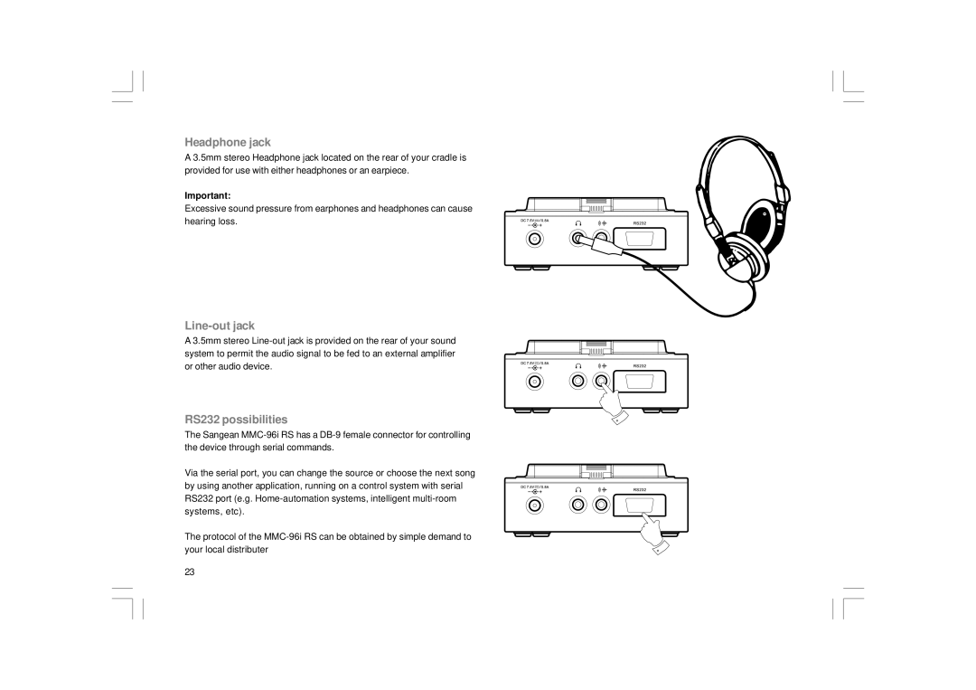 Apple MMC-96IRS manual Headphone jack, Line-out jack, RS232 possibilities 