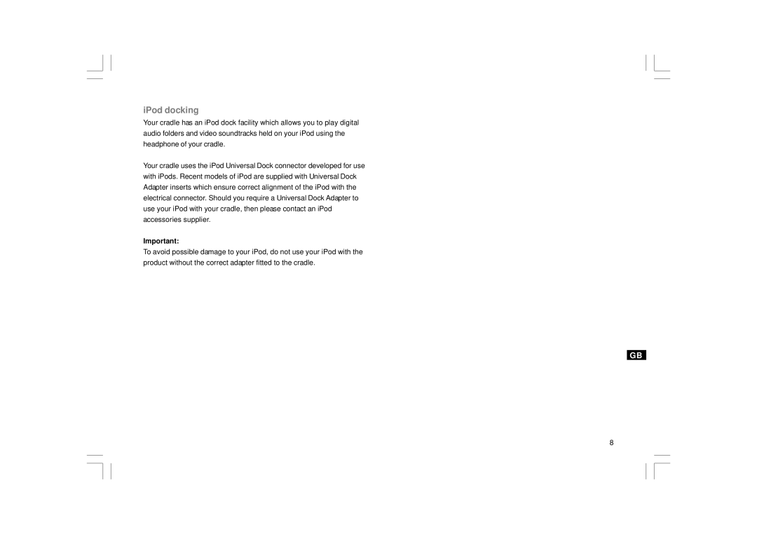 Apple MMC-96IRS manual IPod docking 