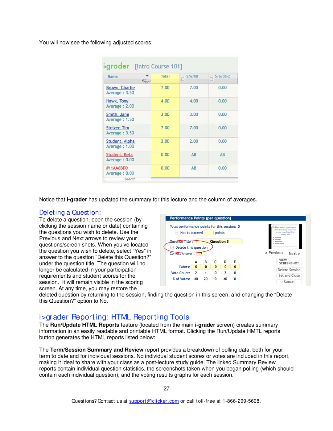 Apple Mouse manual Igrader Reporting Html Reporting Tools, Deleting a Question 