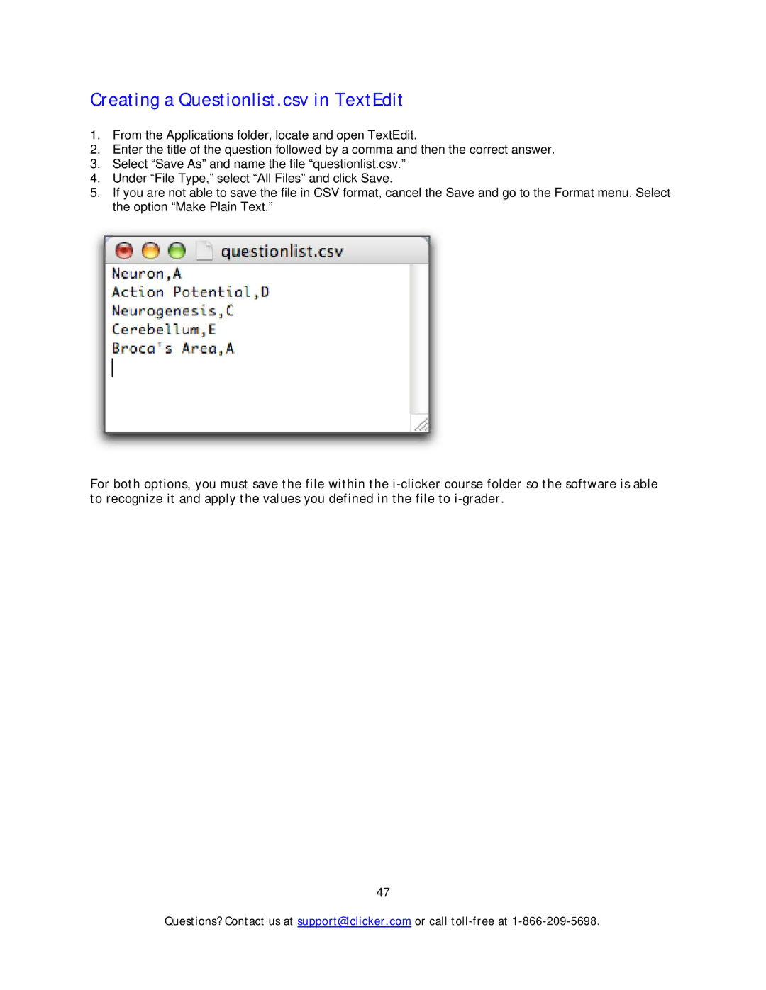 Apple Mouse manual Creating a Questionlist.csv in TextEdit 