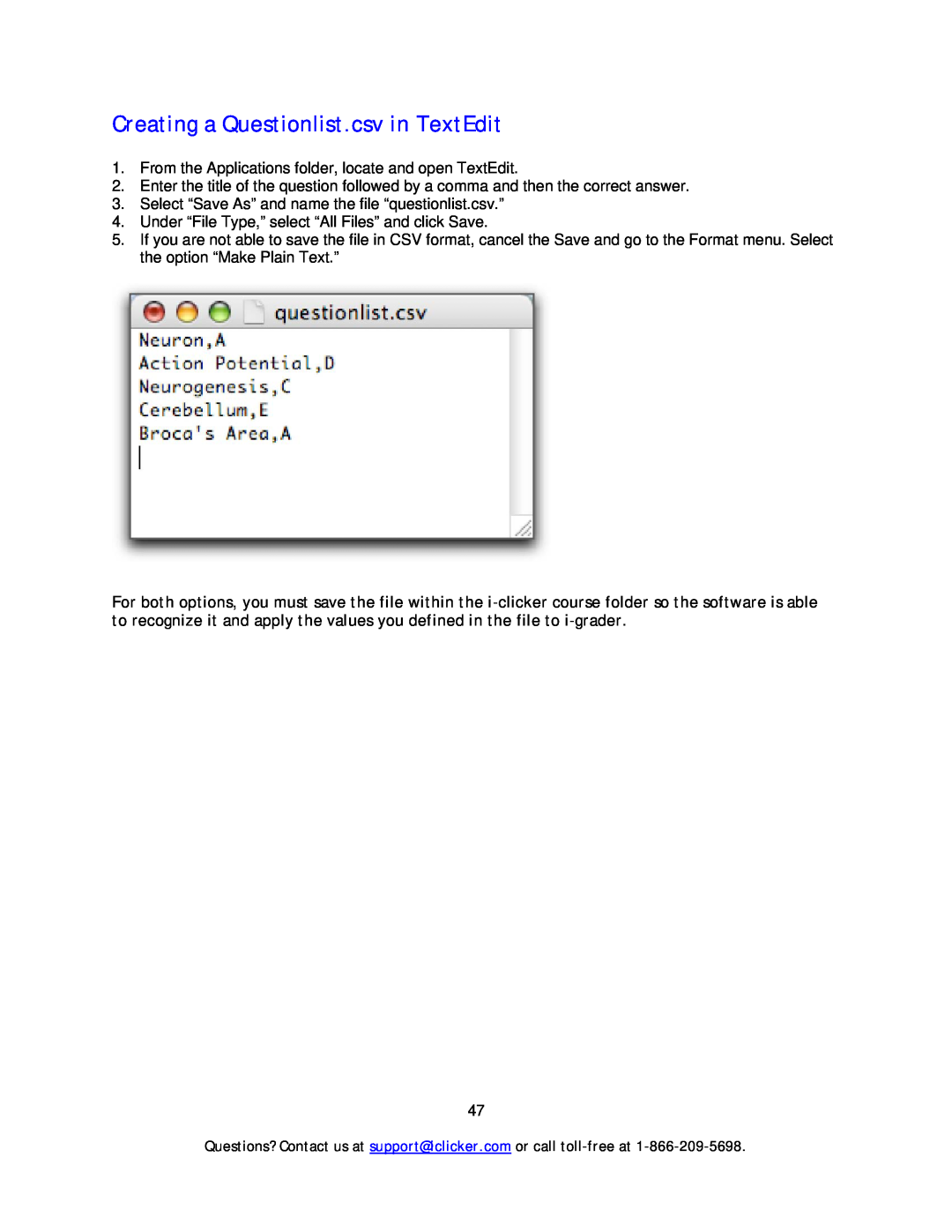 Apple Mouse manual Creating a Questionlist.csv in TextEdit 