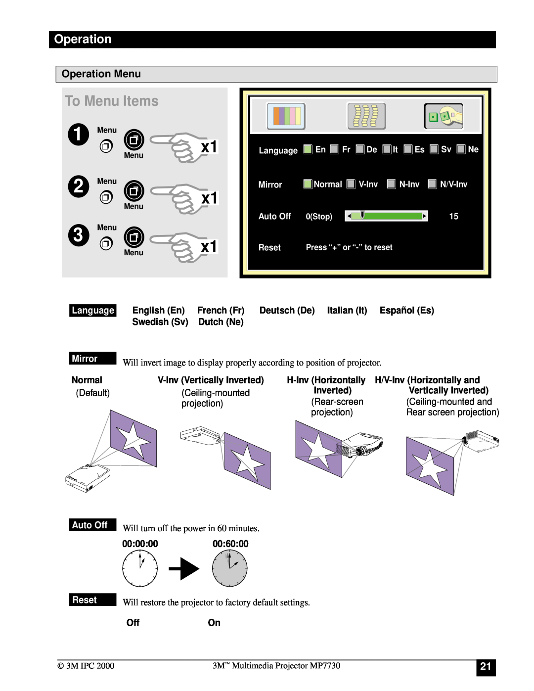 Apple MP7730 manual Operation Menu, x1 x1 x1, To Menu Items 