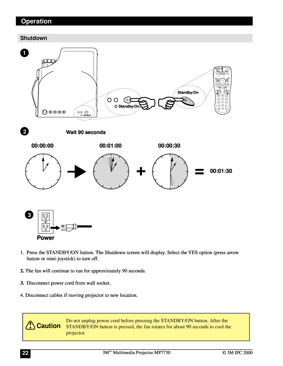 Apple MP7730 manual Shutdown, 000000, 000100, 000030, 000130, Operation, Power 