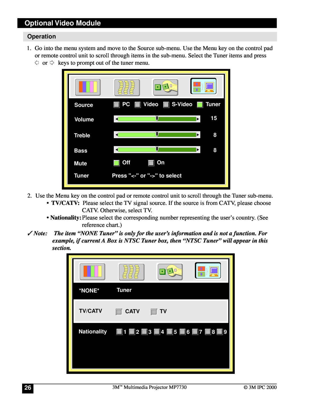 Apple MP7730 manual Optional Video Module, Operation, Tv/Catv 