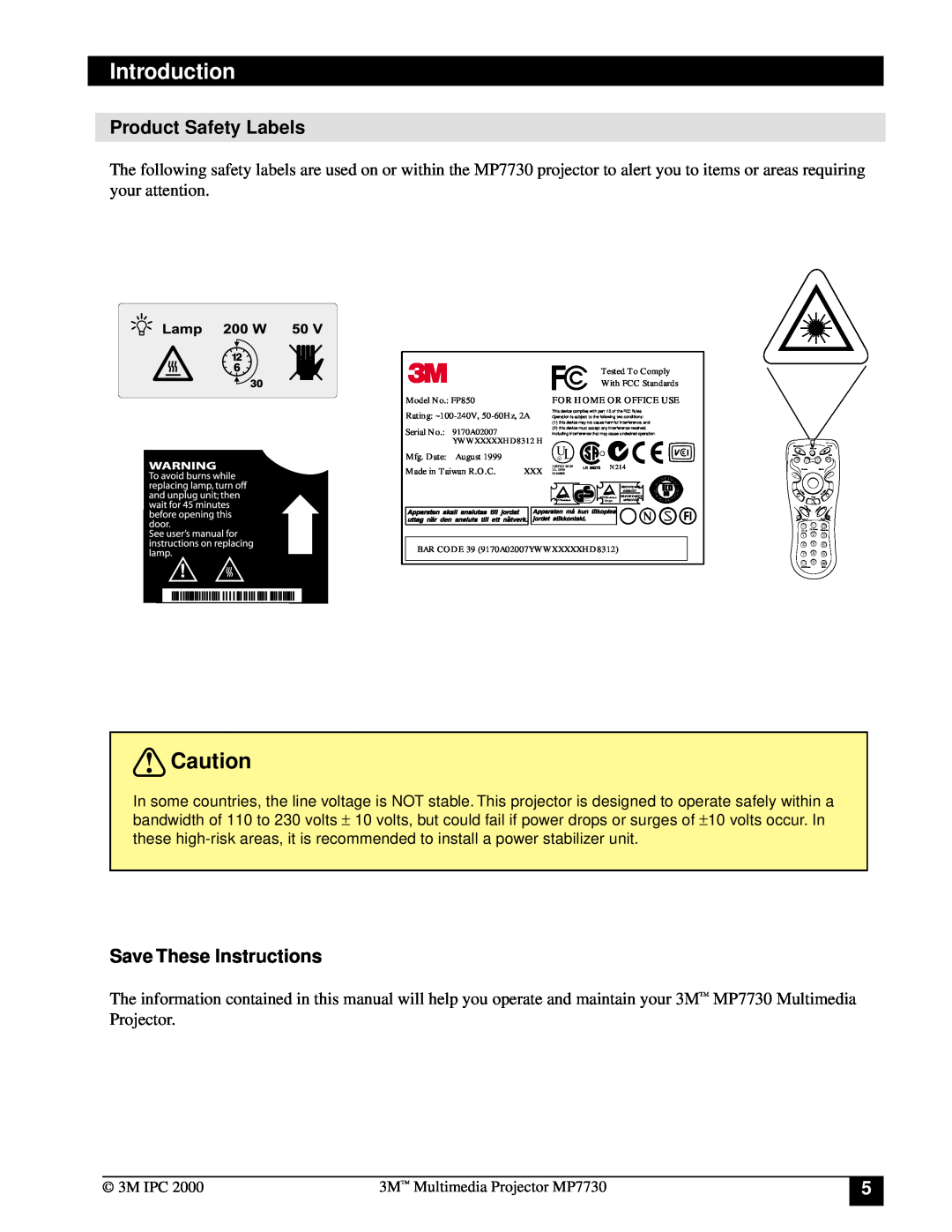 Apple MP7730 manual Product Safety Labels, Save These Instructions, Introduction, YWWXXXXXHD8312 H, Mfg. Date August 