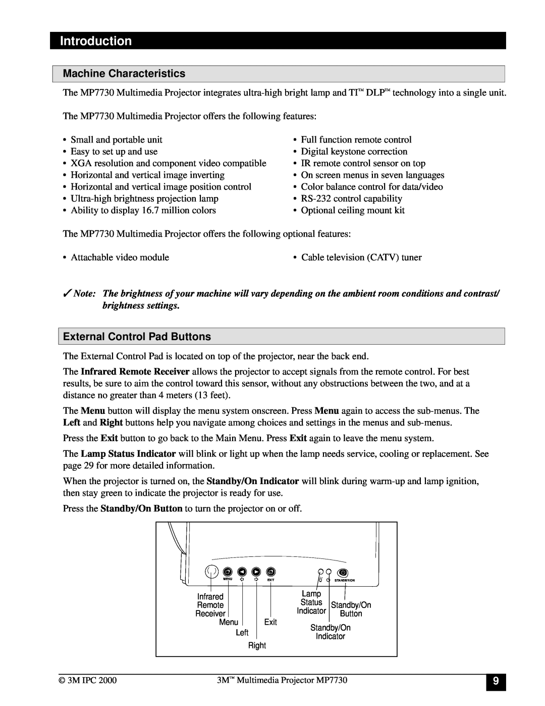 Apple MP7730 manual Machine Characteristics, External Control Pad Buttons, Introduction 