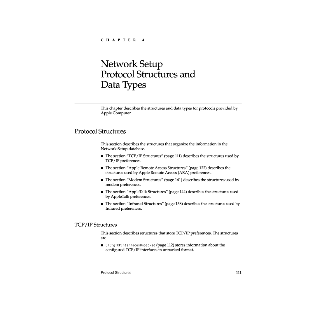 Apple manual Network Setup Protocol Structures and Data Types, TCP/IP Structures 