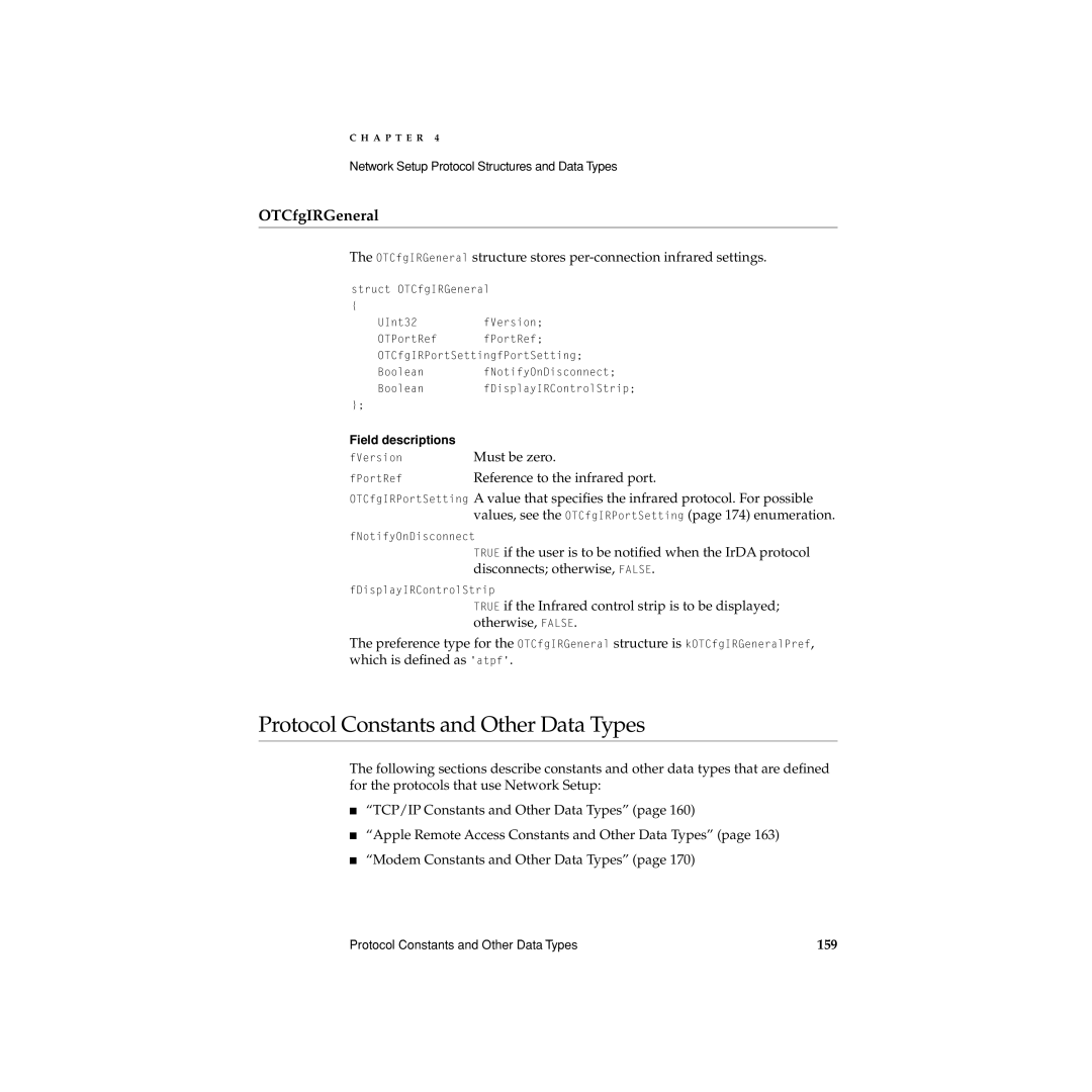 Apple Network Setup manual Protocol Constants and Other Data Types, OTCfgIRGeneral 