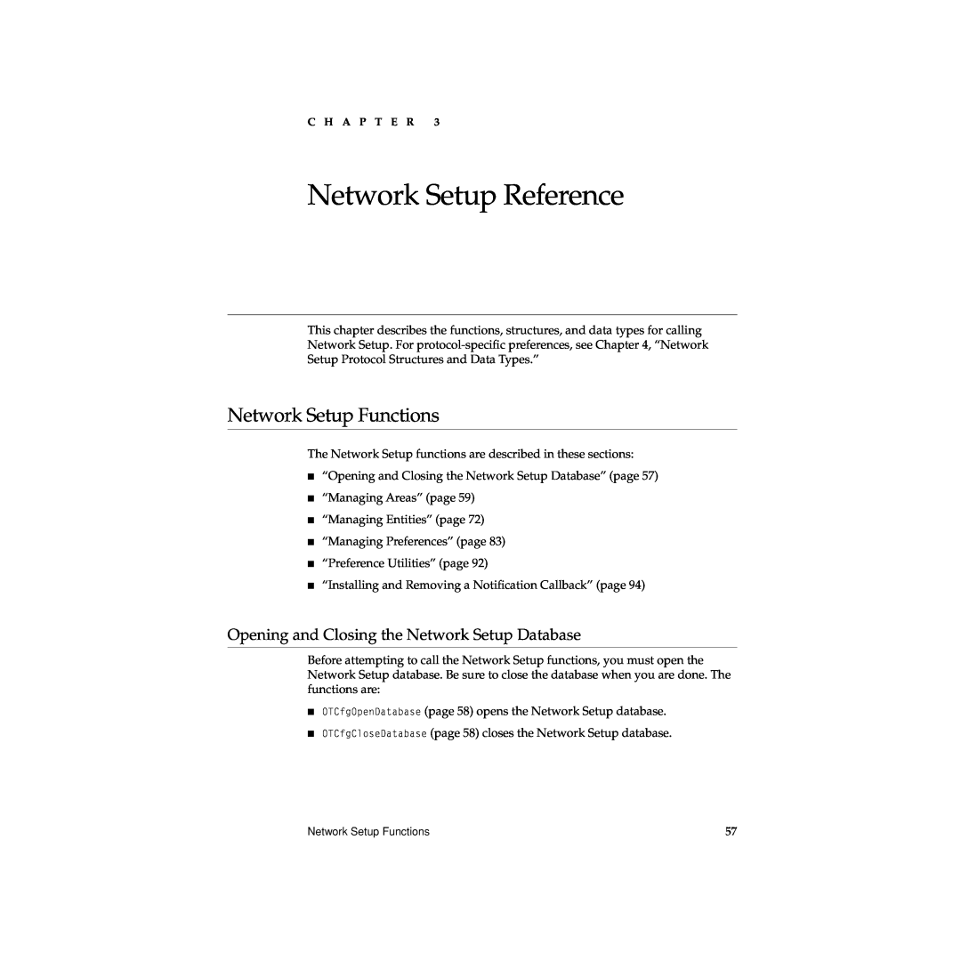 Apple manual Network Setup Reference, Network Setup Functions, Opening and Closing the Network Setup Database 