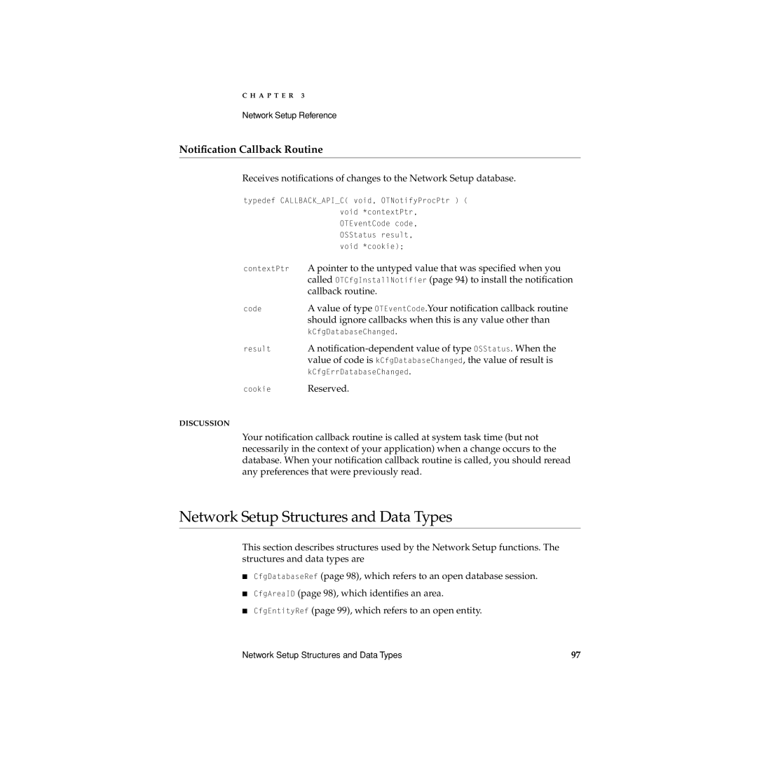 Apple manual Network Setup Structures and Data Types, Notiﬁcation Callback Routine 