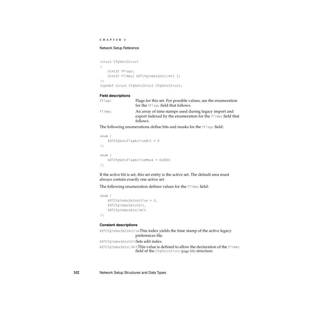 Apple Network Setup manual For the fFlags ﬁeld that follows, An array of time stamps used during legacy import, Follows 