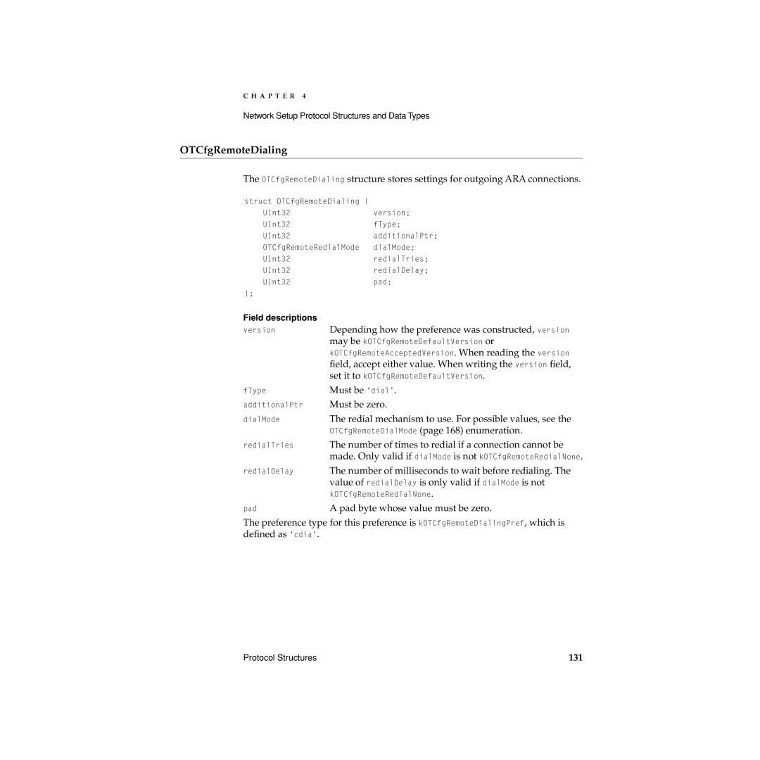 Apple Network Setup manual OTCfgRemoteDialing, 131 