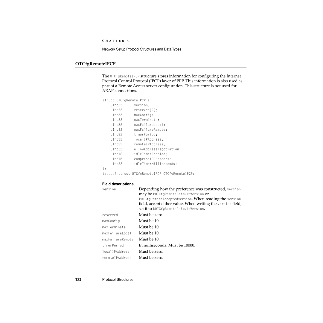 Apple Network Setup manual OTCfgRemoteIPCP, Milliseconds. Must be 