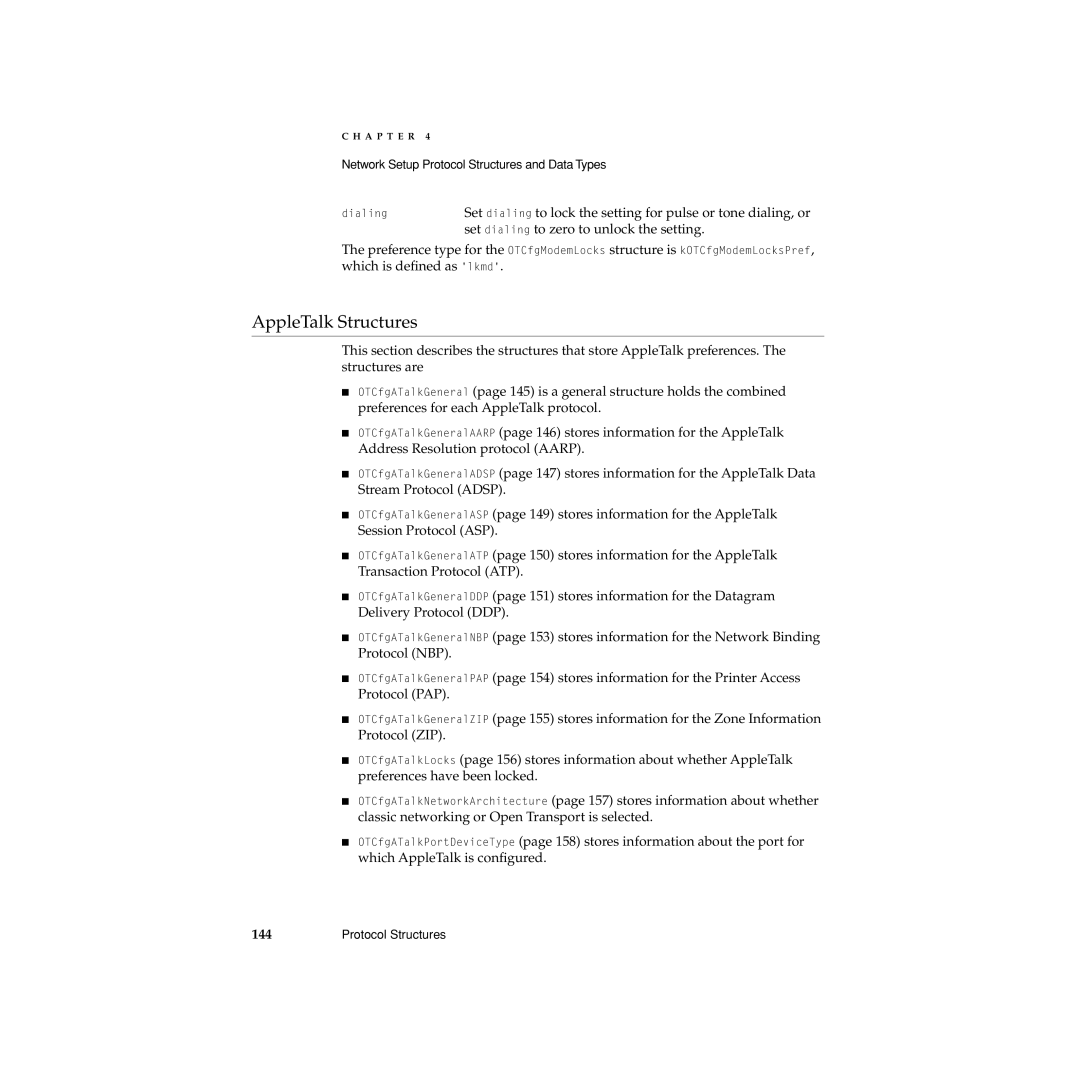 Apple Network Setup manual AppleTalk Structures, Set dialing to zero to unlock the setting 