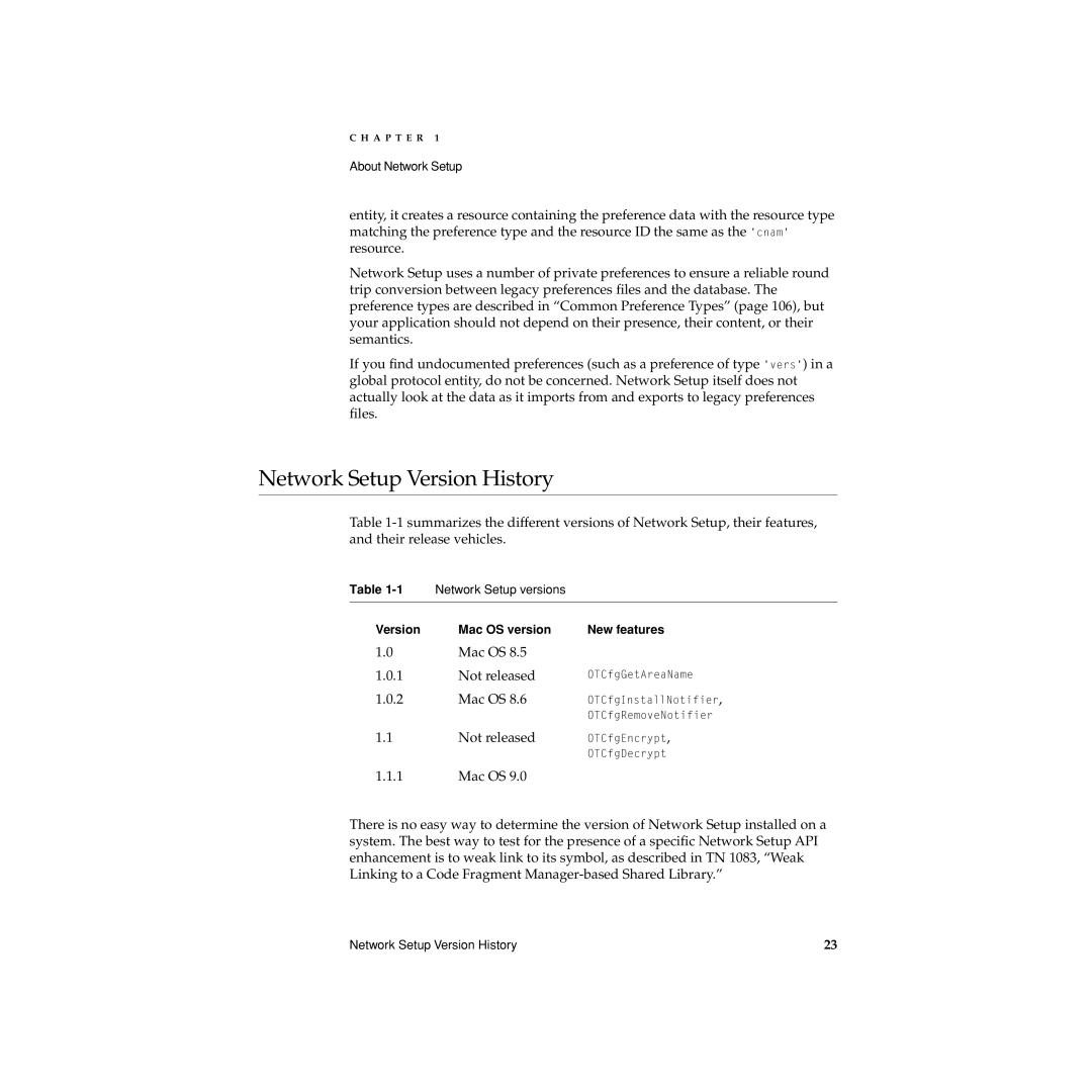 Apple manual Network Setup Version History, Mac OS Not released 