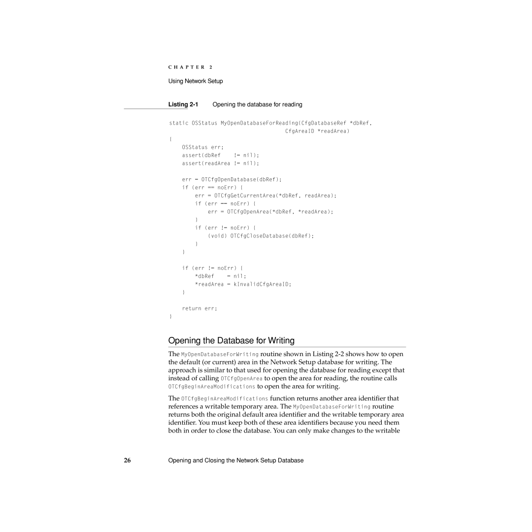 Apple Network Setup manual Opening the Database for Writing 