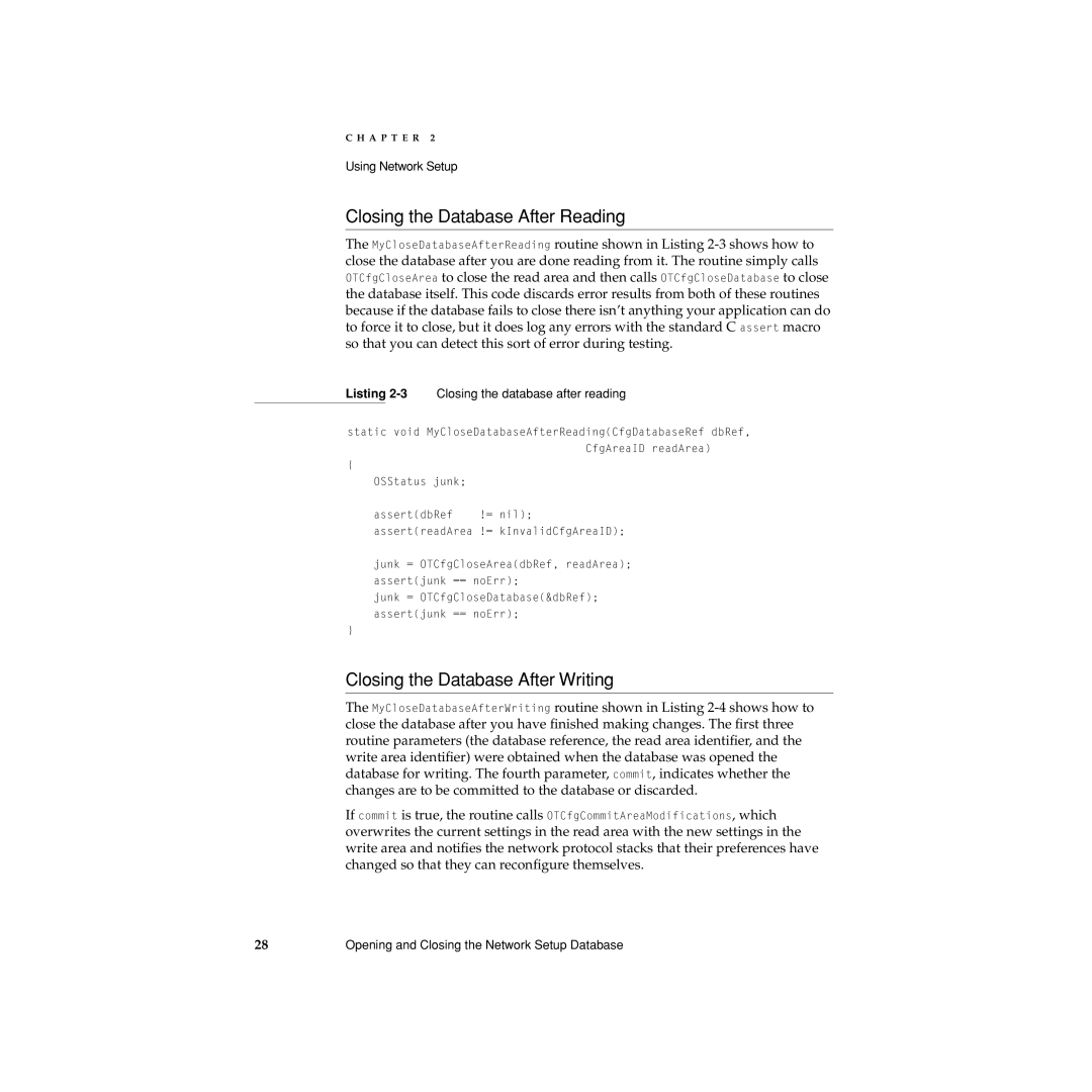 Apple Network Setup manual Closing the Database After Reading, Closing the Database After Writing 