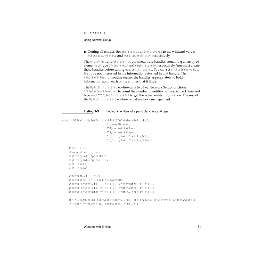 Apple Network Setup manual KCfgClassAnyEntity and kCfgTypeAnyEntity, respectively 