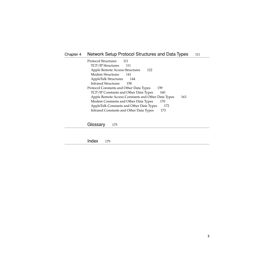 Apple manual Network Setup Protocol Structures and Data Types, Glossary Index, 111 