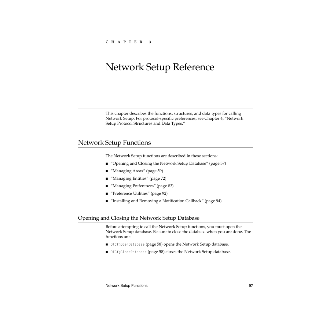 Apple manual Network Setup Functions, Opening and Closing the Network Setup Database 