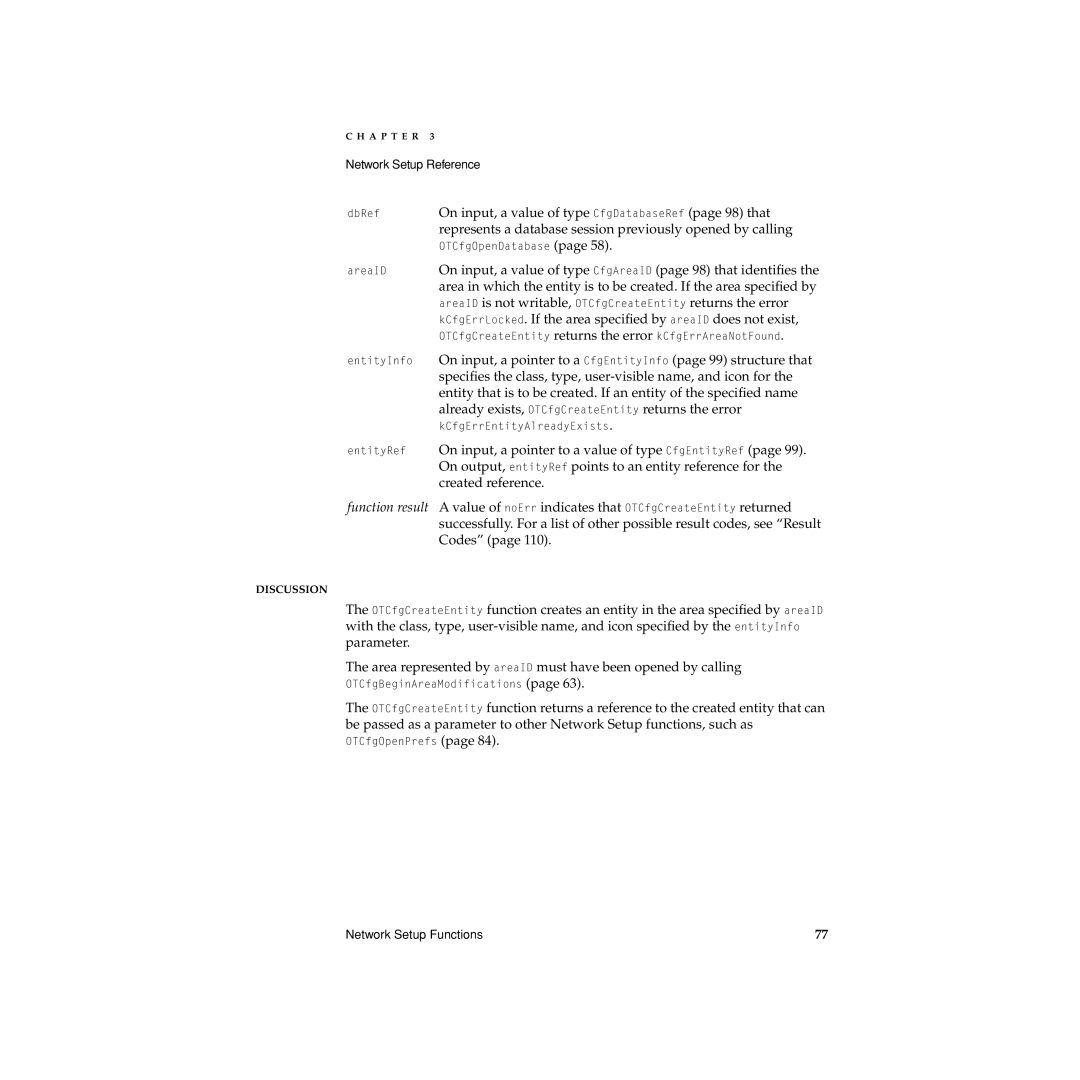 Apple Network Setup manual AreaID is not writable, OTCfgCreateEntity returns the error, Created reference 