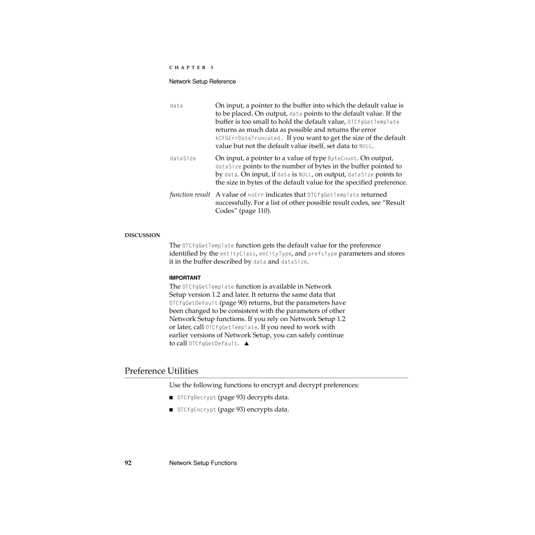 Apple Network Setup manual Preference Utilities, Returns as much data as possible and returns the error 