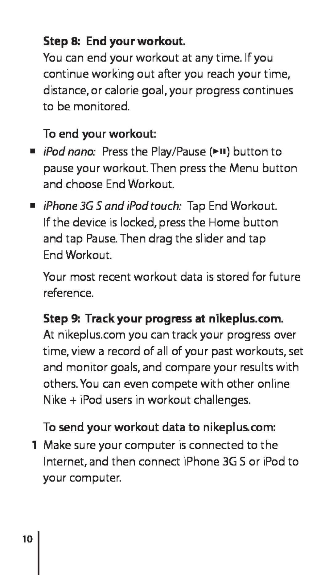 Apple Nike + iPod Sensor, 034-4945-A manual End your workout, To end your workout, To send your workout data to nikeplus.com 