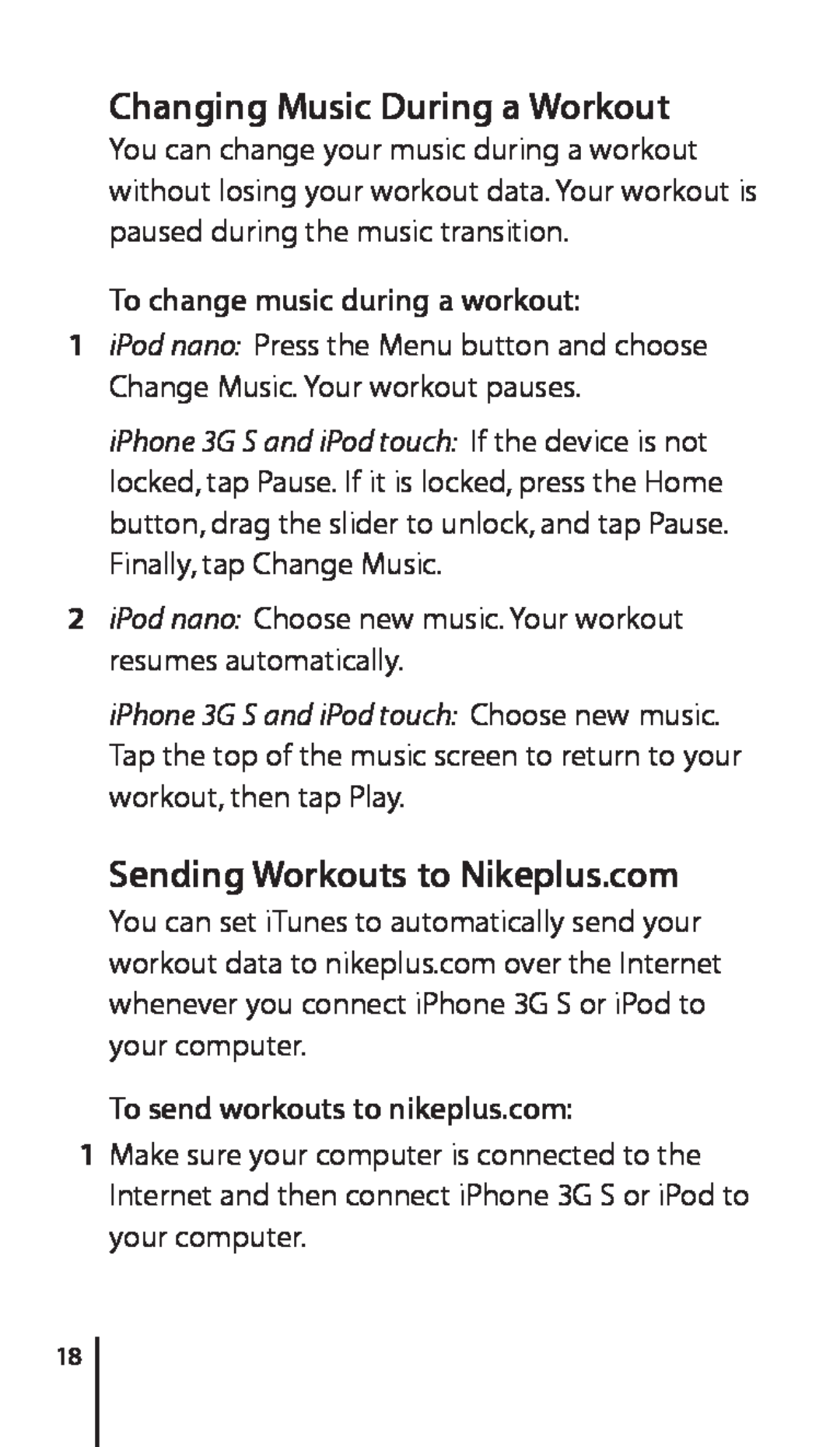 Apple Nike + iPod Sensor, 034-4945-A manual Changing Music During a Workout, Sending Workouts to Nikeplus.com 