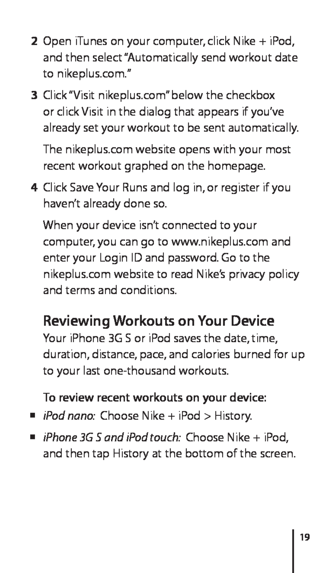 Apple 034-4945-A, Nike + iPod Sensor manual Reviewing Workouts on Your Device, To review recent workouts on your device 