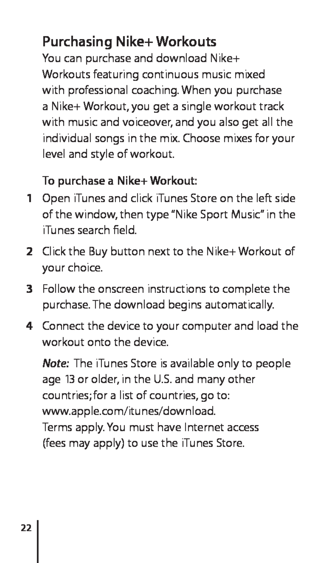 Apple Nike + iPod Sensor, 034-4945-A manual Purchasing Nike+ Workouts, To purchase a Nike+ Workout 
