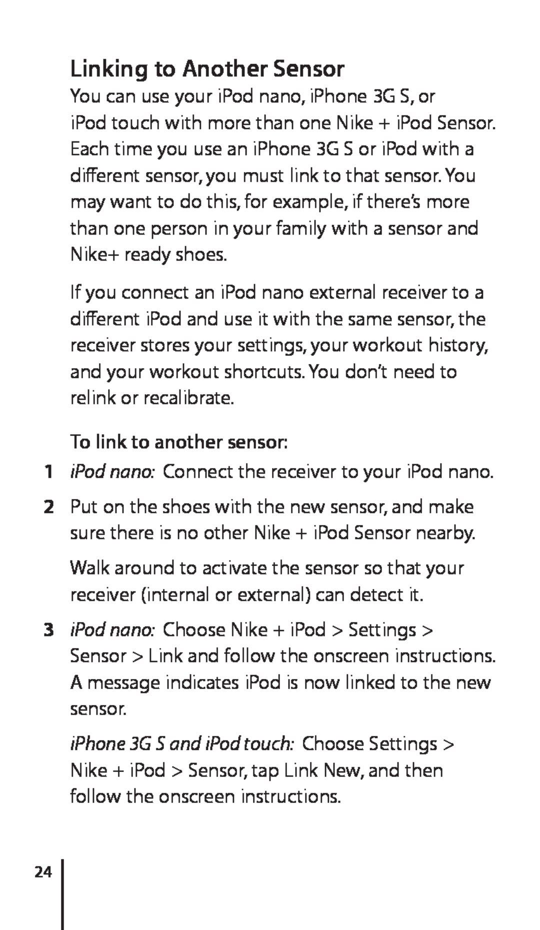 Apple Nike + iPod Sensor, 034-4945-A manual Linking to Another Sensor, To link to another sensor 