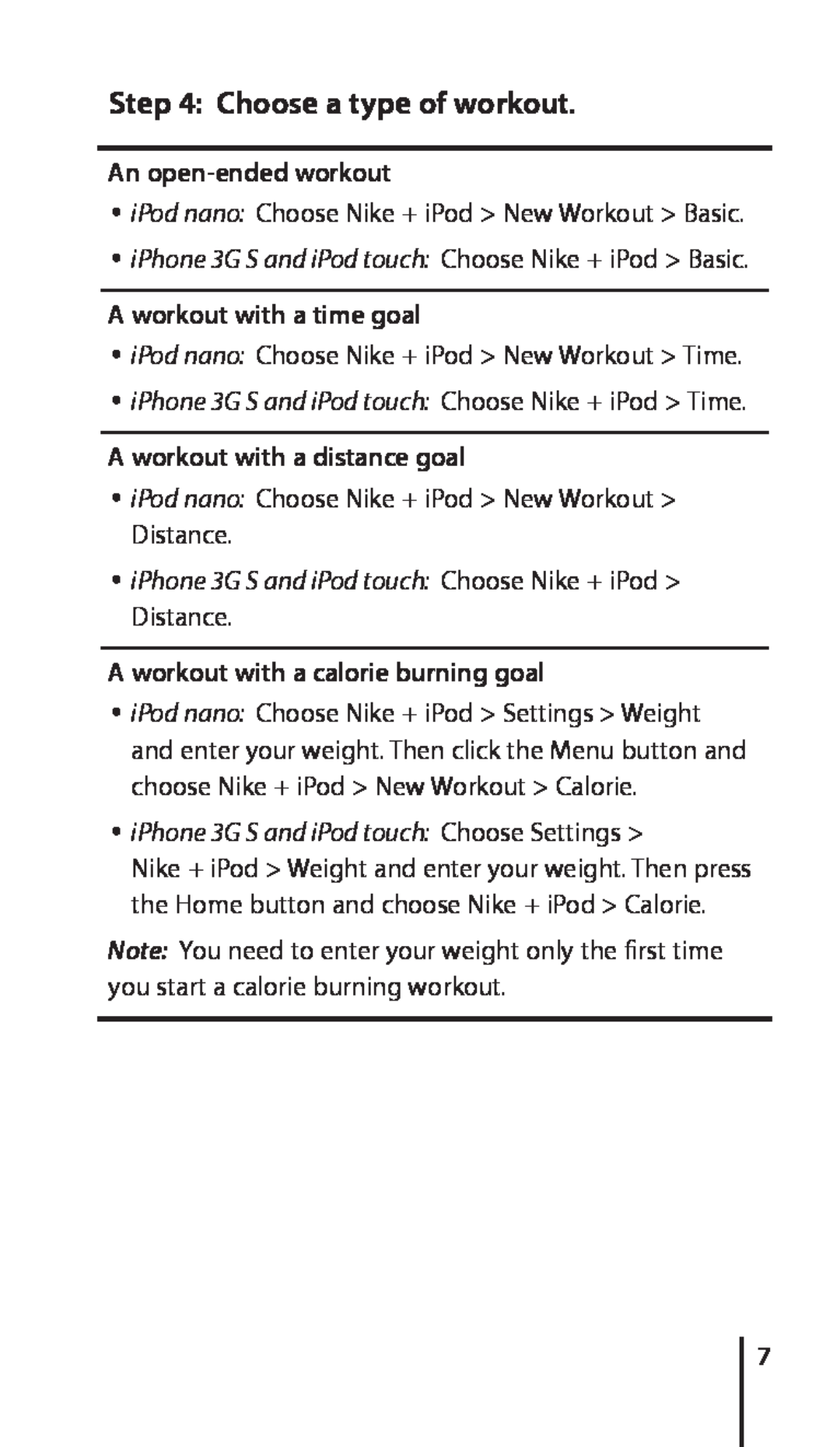 Apple 034-4945-A Choose a type of workout, An open-ended workout, ÂÂiPhone 3G S and iPod touch Choose Nike + iPod Basic 