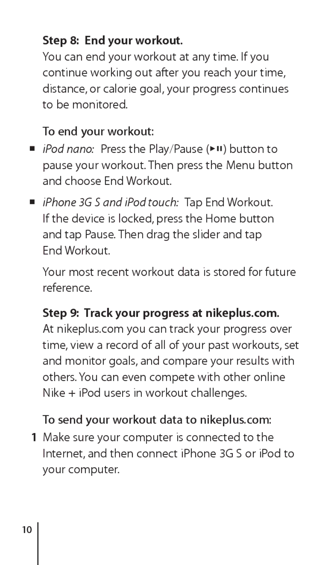 Apple Nike + iPod Sensor, 034-4945-A manual End your workout, To end your workout, To send your workout data to nikeplus.com 