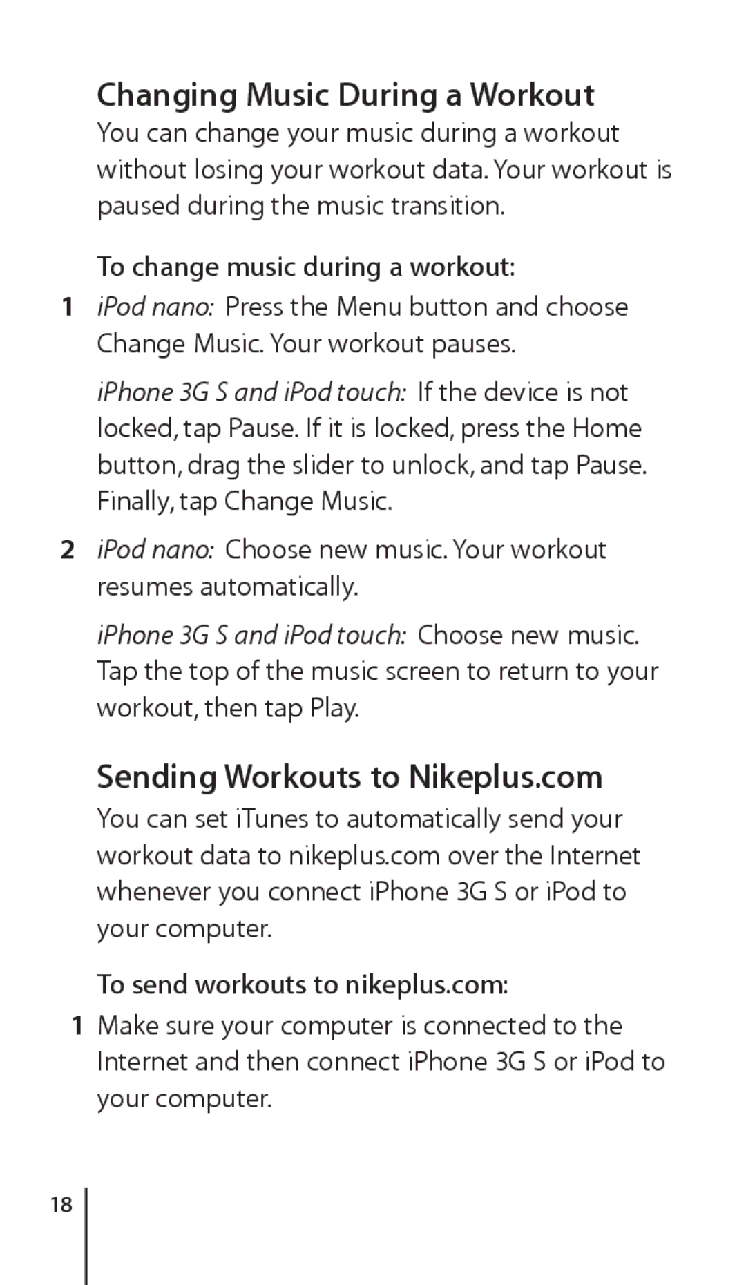 Apple Nike + iPod Sensor, 034-4945-A manual Changing Music During a Workout, Sending Workouts to Nikeplus.com 