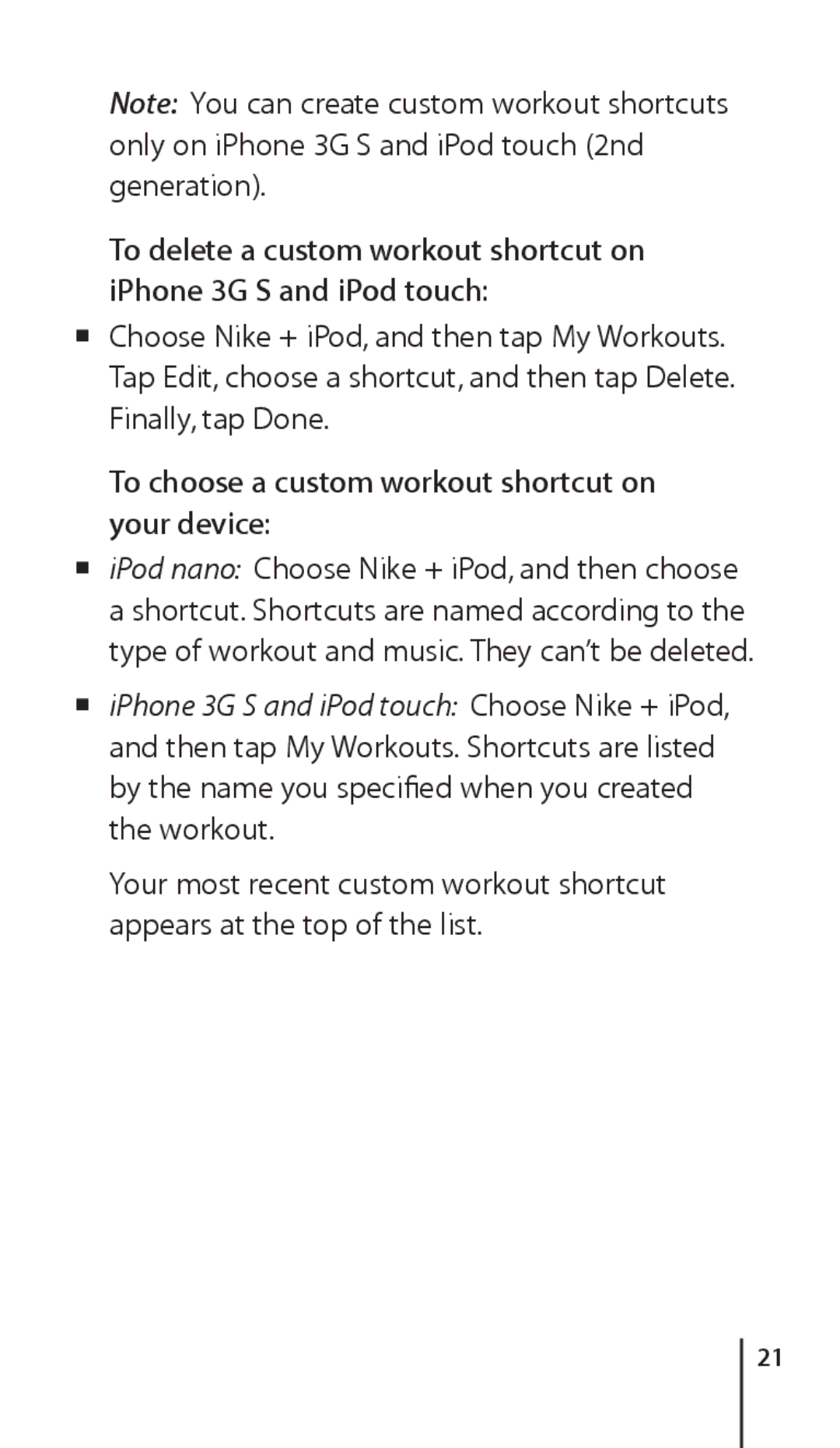 Apple 034-4945-A, Nike + iPod Sensor manual To choose a custom workout shortcut on your device 