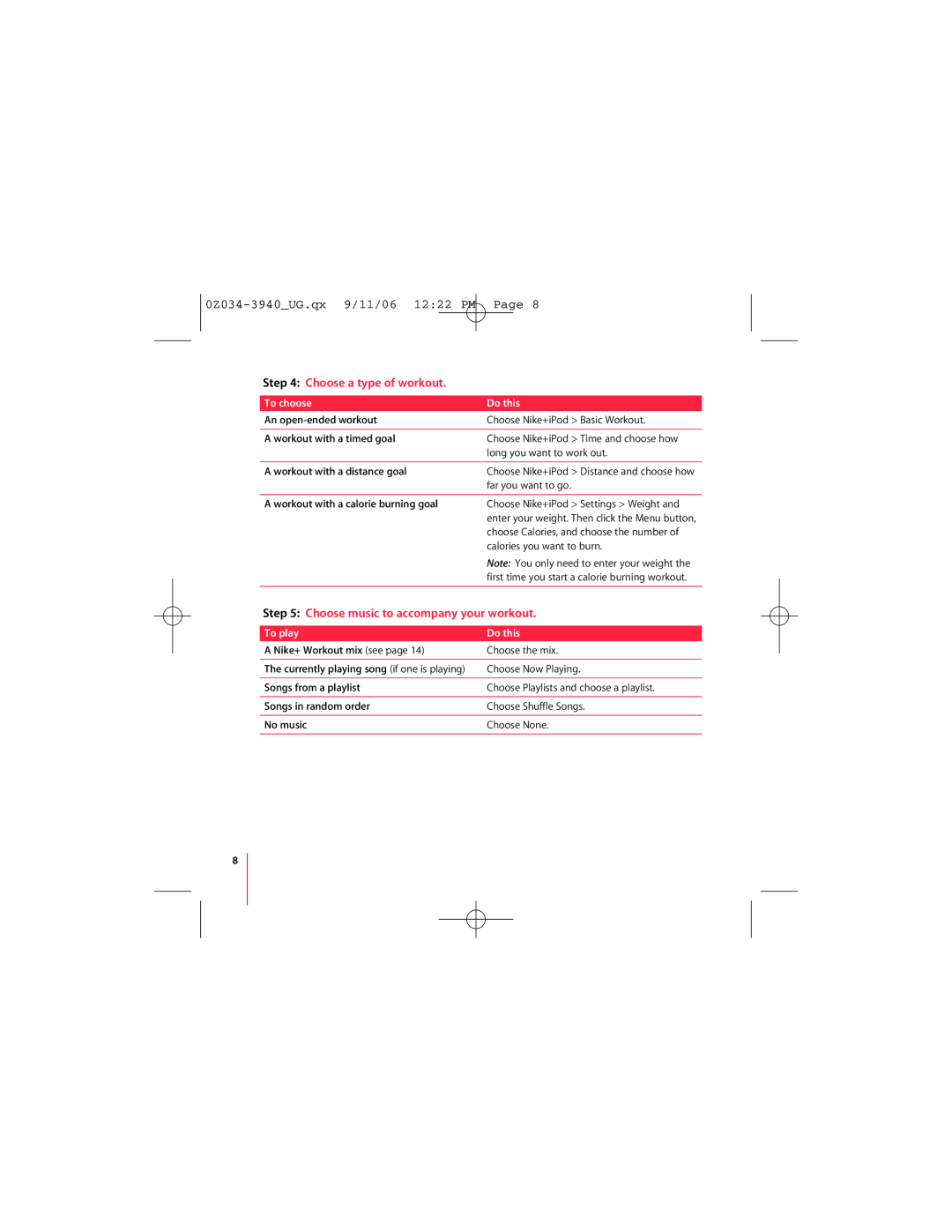 Apple Nike + iPod manual Choose a type of workout, Choose music to accompany your workout 