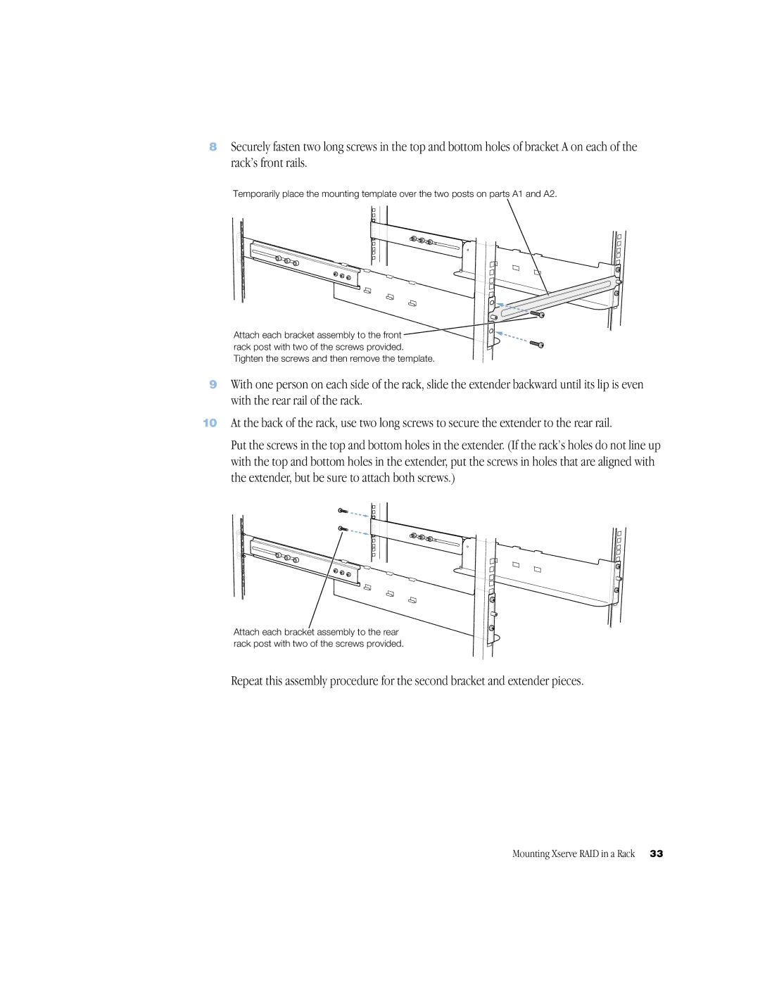 Apple NMB-003 manual Mounting Xserve RAID in a Rack 